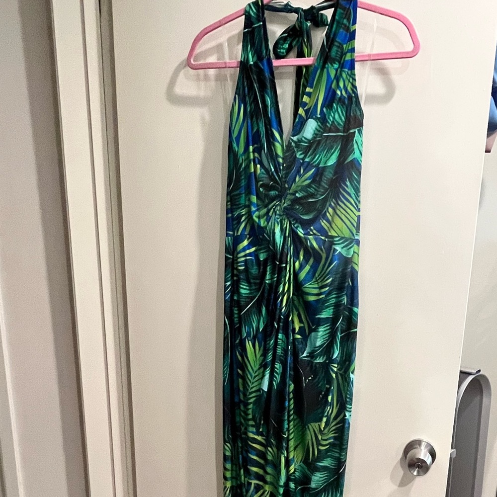 Tropical Blue and Green Halter Dress